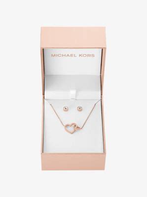 michael kors rose gold-tone heart pendant stud earrings set|michael kors mk stud earrings.